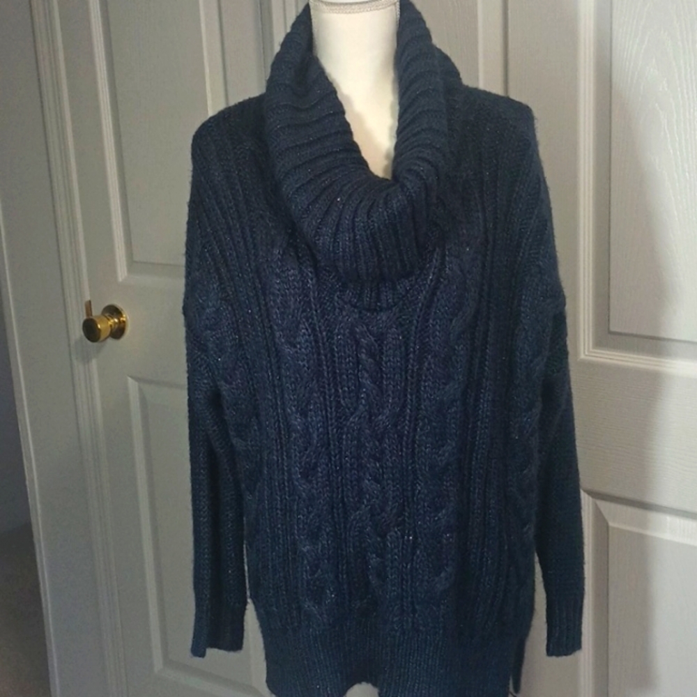 JENNIFER LOPEZ HEAVY GAUGE CABLE KNIT COWL NECK SPARKLY SWEATER SLOUCHY  MEDIUM
